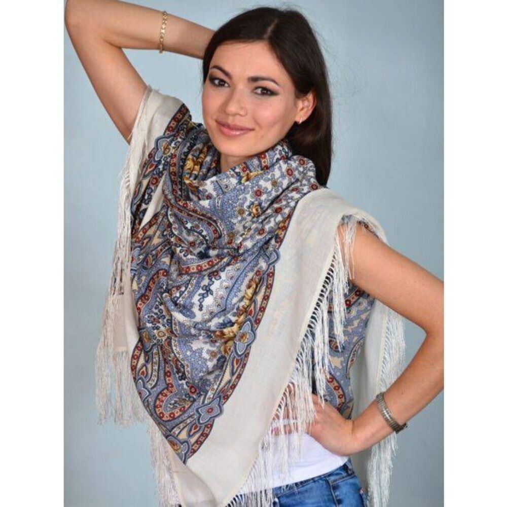 Platki Pavlova Posad 100% Wool Lilac Fairy Fringed Shawl XL